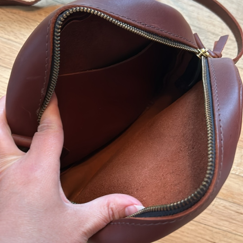 Portland Leather Round Crossbody Bag in Chestnut Brown - Picture 12 of 12